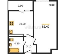 1-к квартира, 39.40м2