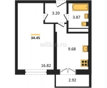 1-к квартира, 34.45м2