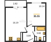 1-к квартира, 35.55м2