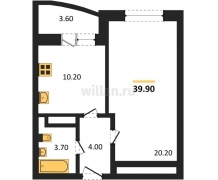 1-к квартира, 39.90м2