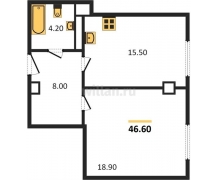 1-к квартира, 46.60м2