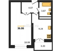 1-к квартира, 36.86м2