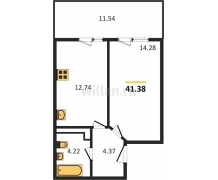 1-к квартира, 41.38м2