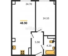 1-к квартира, 48.90м2