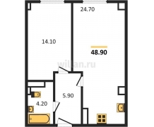 1-к квартира, 48.90м2