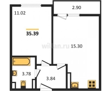 1-к квартира, 35.39м2