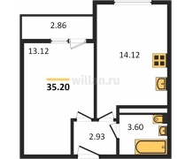 1-к квартира, 35.20м2