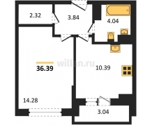 1-к квартира, 36.39м2
