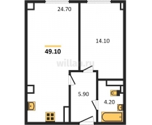 1-к квартира, 49.10м2