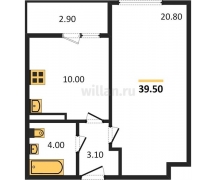 1-к квартира, 39.50м2
